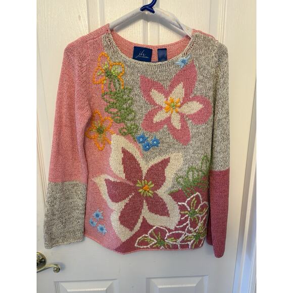 J H Collections Embroidered Sweater Floral Pink Women’s Small Long Sleeve - Picture 1 of 13